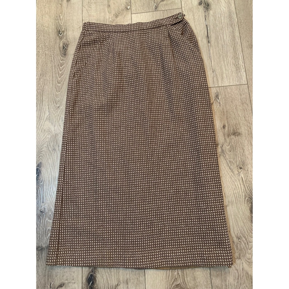 Vintage Cos Cob Brown Wool Blend Midi Skirt 8 Retro Dark Academia Preppy Boho